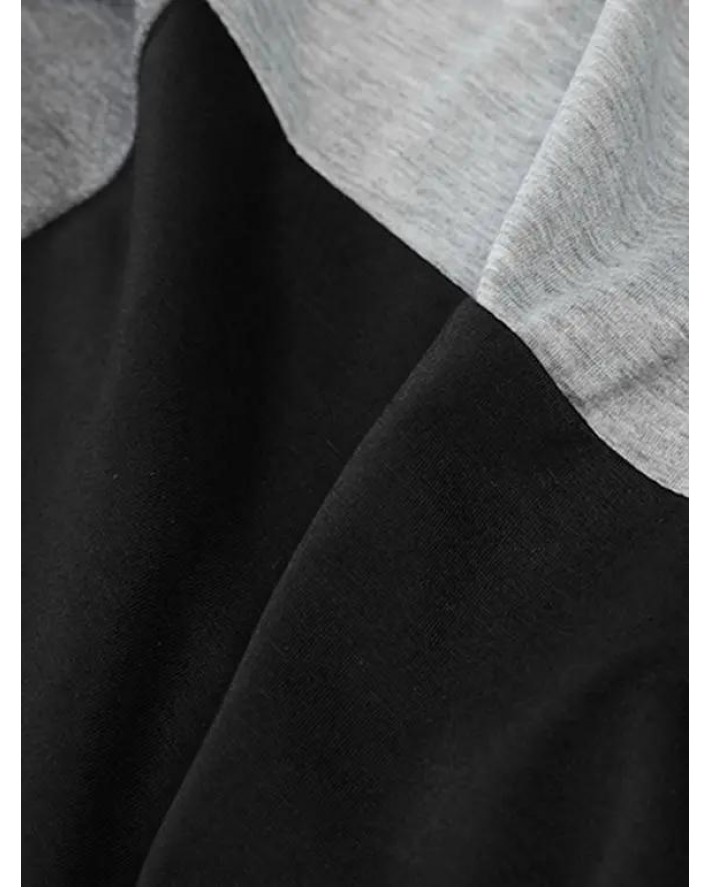 Colorblock Panel Short Sleeve T-shirt Zipper Detail Round Neck Casual Tee