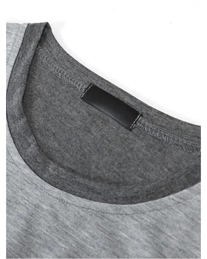 Colorblock Panel Short Sleeve T-shirt Zipper Detail Round Neck Casual Tee