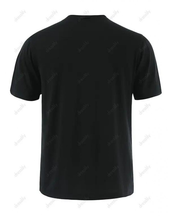 Short Sleeve Mock Button Embellishment T-shirt Round Neck Casual Tee