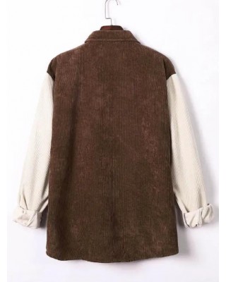 Colorblock Corduroy Shirt Long Sleeve Button Down Shirt