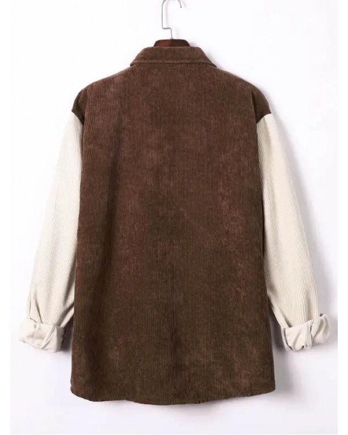 Colorblock Corduroy Shirt Long Sleeve Button Down Shirt