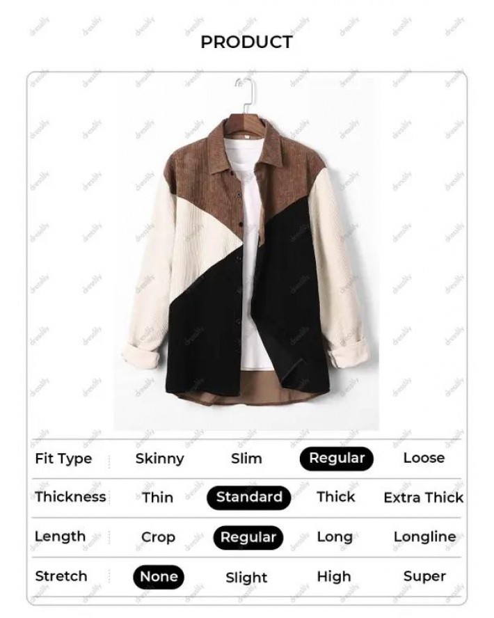 Colorblock Corduroy Shirt Long Sleeve Button Down Shirt
