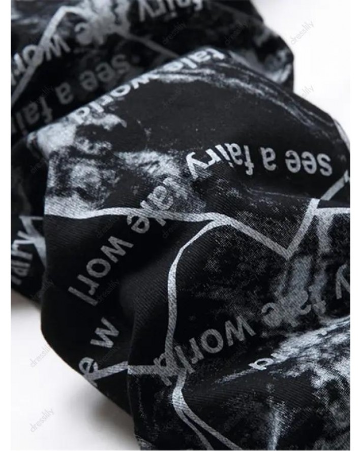 Zipper Fly Jeans Picture Slogan Print Jeans Pockets Casual Denim Pants