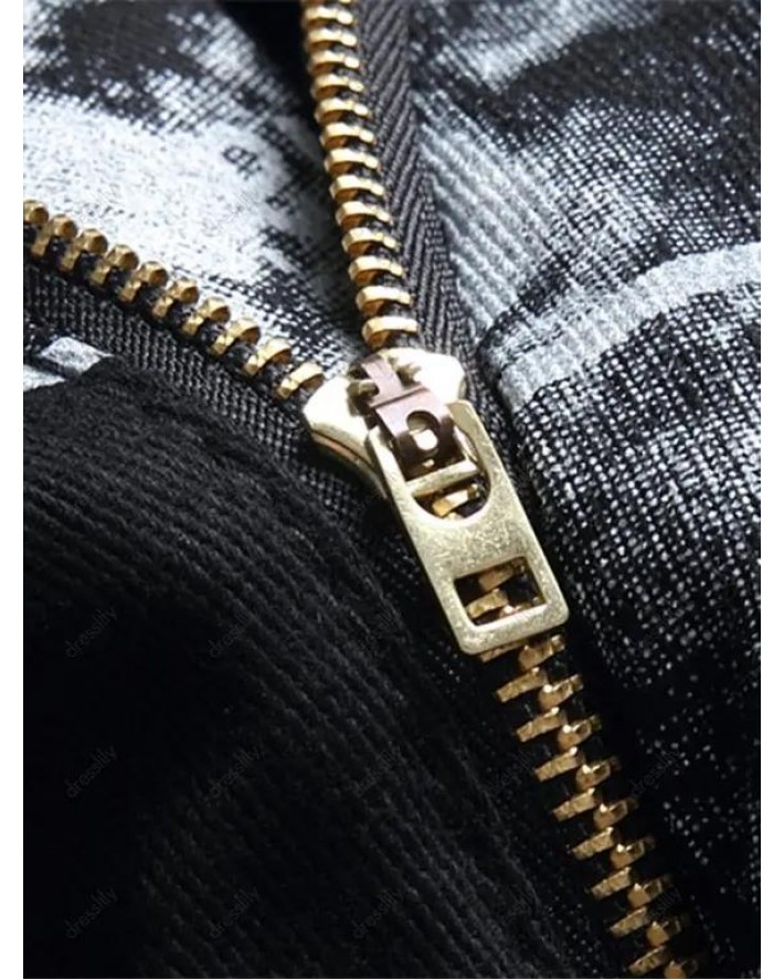 Zipper Fly Jeans Picture Slogan Print Jeans Pockets Casual Denim Pants