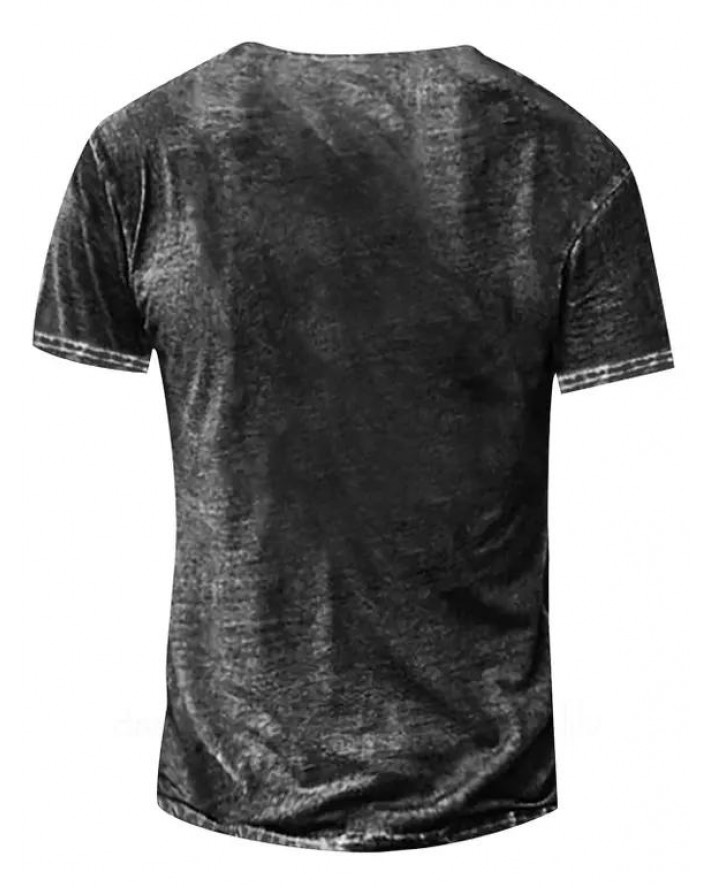 Casual T Shirt Heather Number Print Half Button Round Neck Short Sleeve Summer Tee