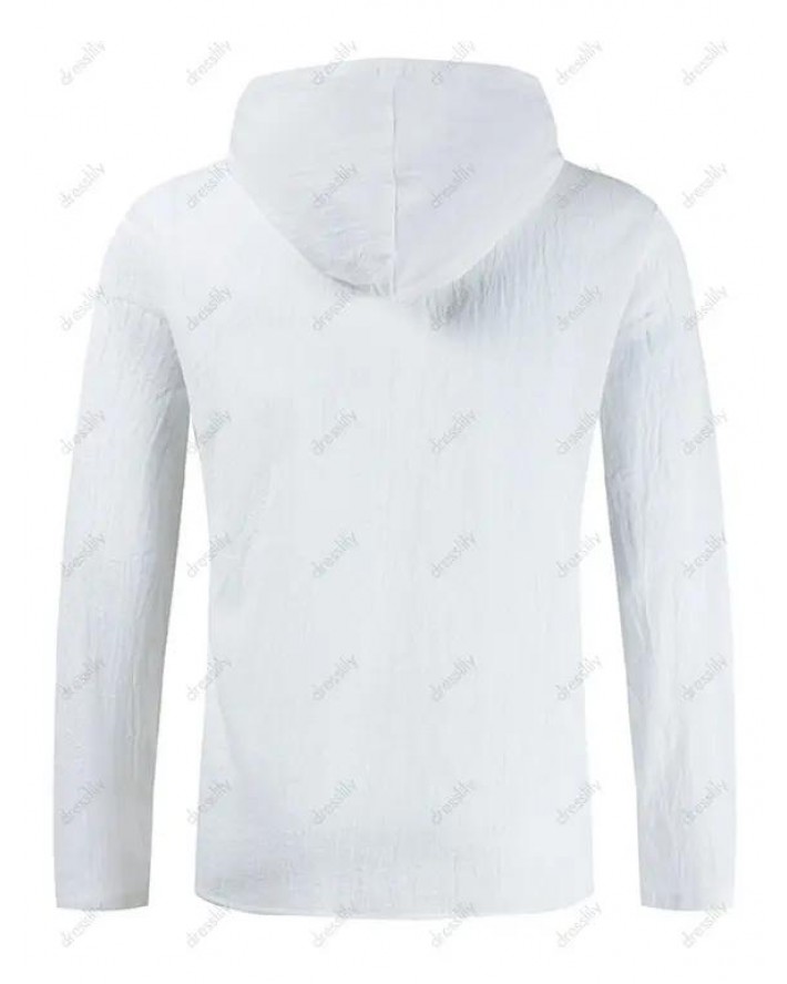 Hooded Shirt Solid Color Shirt Drawstring Half Zipper Pockets Pullover Long Sleeve Shirt