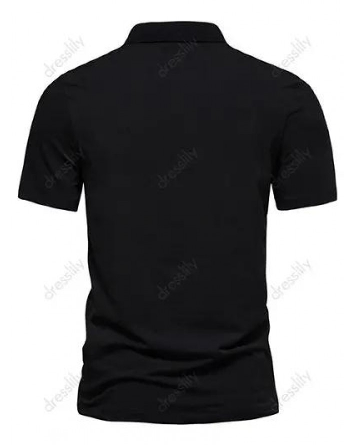 Casual Summer T Shirt Half Button Striped Print Short Sleeve Turn Down Collar Tee