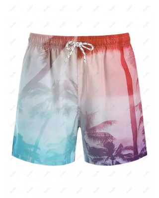 Ombre Palm Tree Drawstring Board Shorts