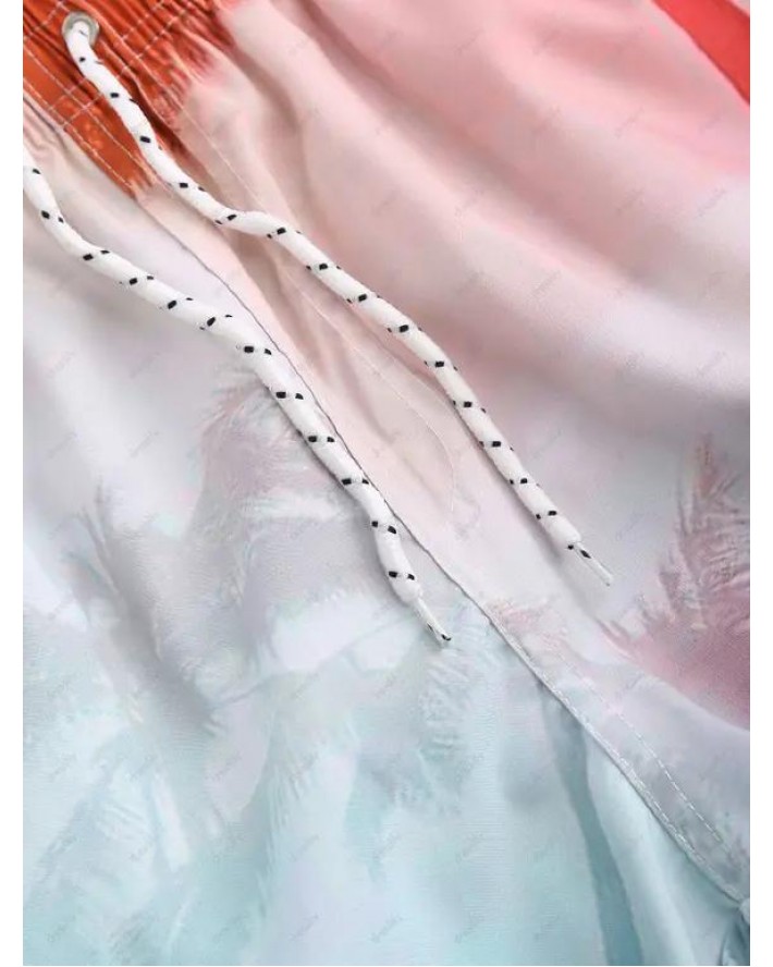 Ombre Palm Tree Drawstring Board Shorts