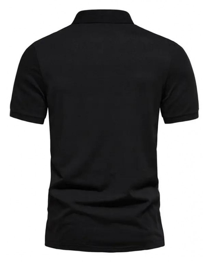 Summer Casual T Shirt Contrast Colorblock Half Button Short Sleeve Turn Down Collar Tee