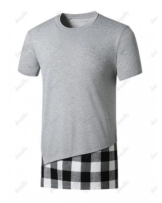 Plaid Print Side Slit Faux Twinset T-shirt
