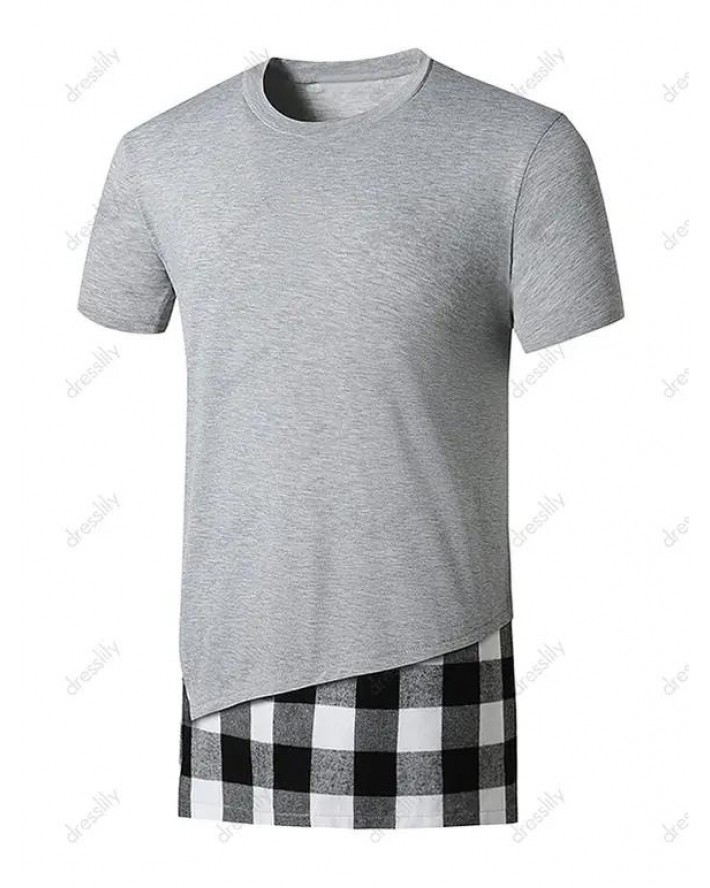 Plaid Print Side Slit Faux Twinset T-shirt