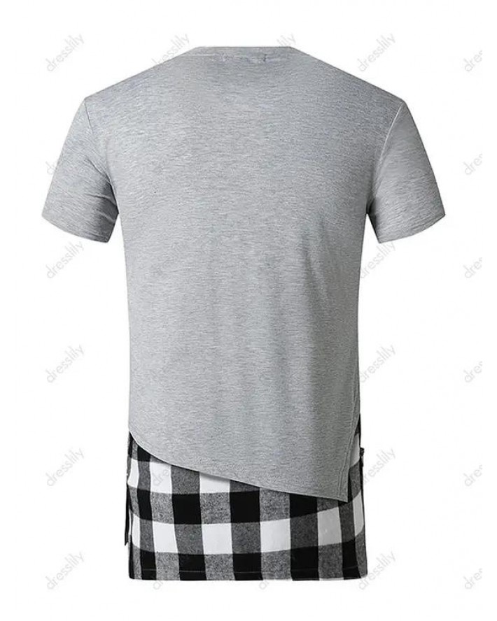 Plaid Print Side Slit Faux Twinset T-shirt