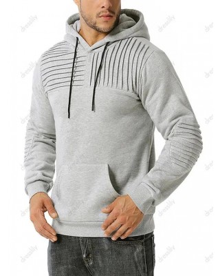 Elbow Patch Pintuck Detail Fleece Hoodie
