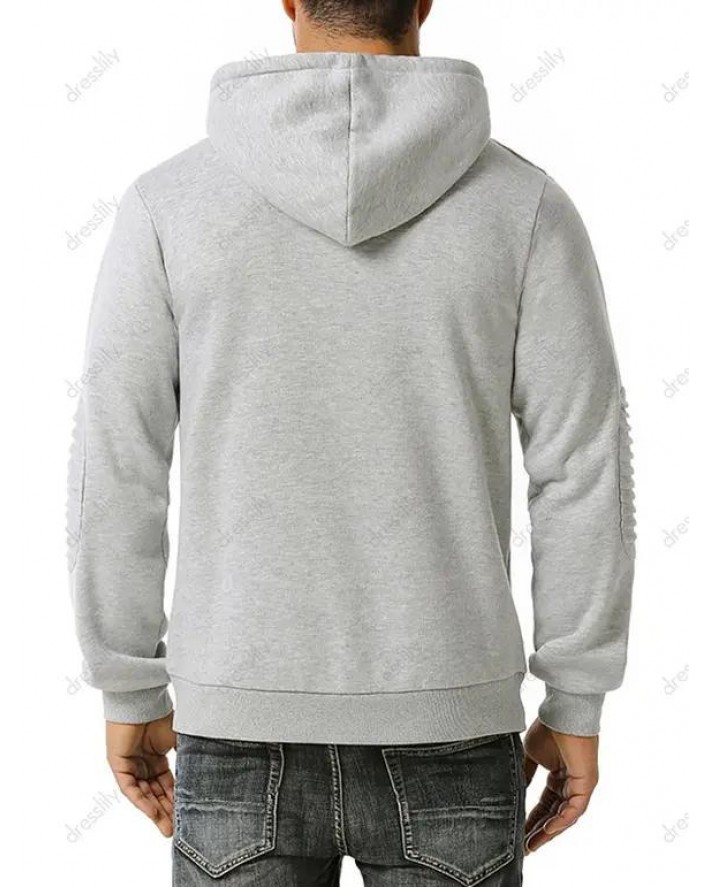Elbow Patch Pintuck Detail Fleece Hoodie