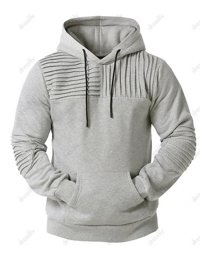 Elbow Patch Pintuck Detail Fleece Hoodie