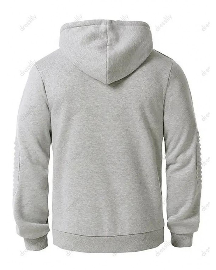 Elbow Patch Pintuck Detail Fleece Hoodie