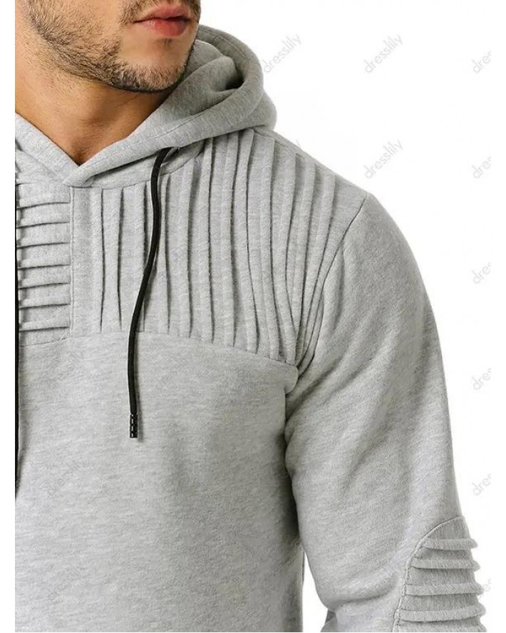 Elbow Patch Pintuck Detail Fleece Hoodie