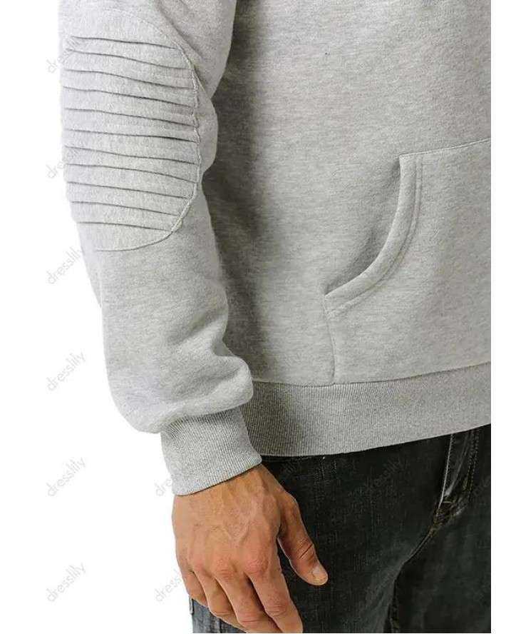 Elbow Patch Pintuck Detail Fleece Hoodie