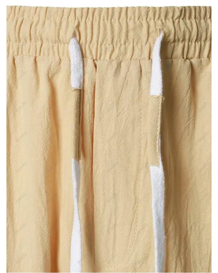 Summer Shorts Cotton Solid Color Drawstring Elastic Waist Basic Casual Shorts