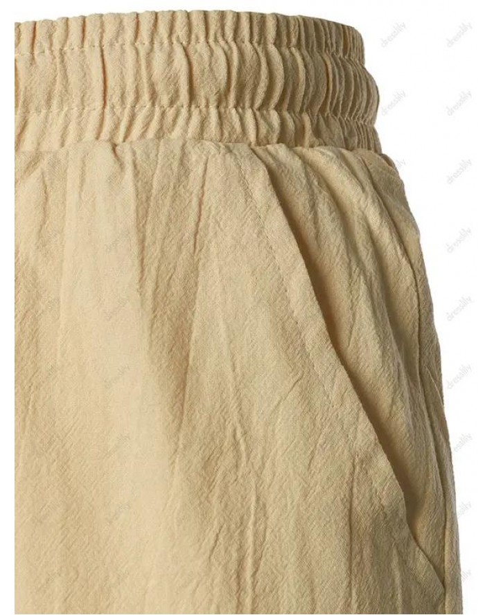 Summer Shorts Cotton Solid Color Drawstring Elastic Waist Basic Casual Shorts