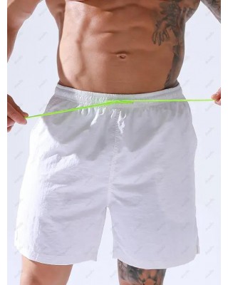 Vacation Casual Board Shorts Solid Color Drawstrings Pockets Basic Summer Beach Shorts