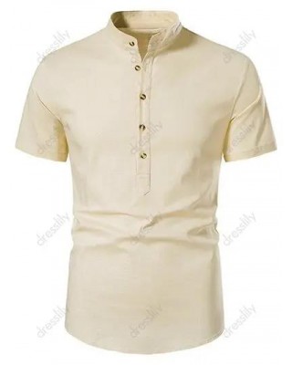 Summer Shirt Solid Color Stand Collar Short Sleeve Button-up Casual Shirt
