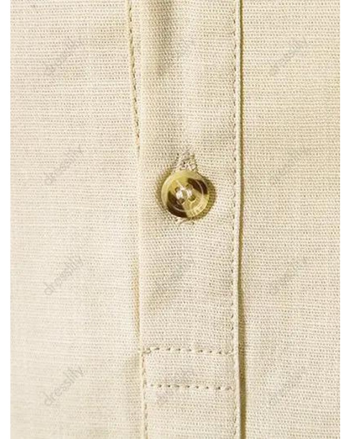 Summer Shirt Solid Color Stand Collar Short Sleeve Button-up Casual Shirt