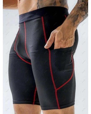 Beach Swimming Trunks Colorblock Basic Striped Elastic Waist Skinny Swimming Bottom