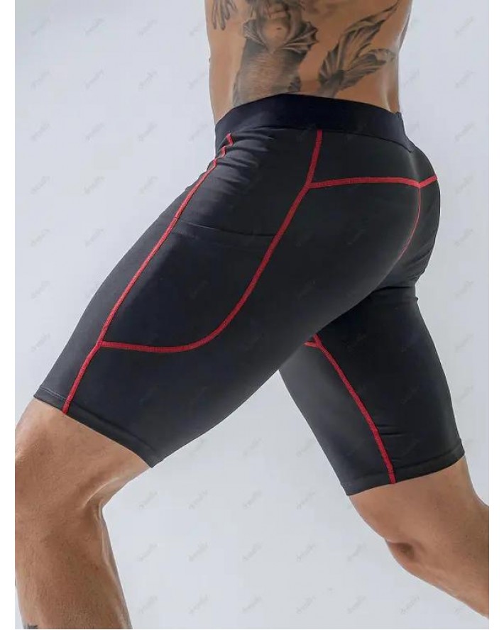 Beach Swimming Trunks Colorblock Basic Striped Elastic Waist Skinny Swimming Bottom