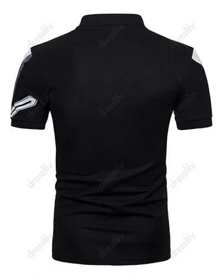 Casual T Shirt Geometric Print Half Button Turn Down Collar Short Sleeve Summer Tee