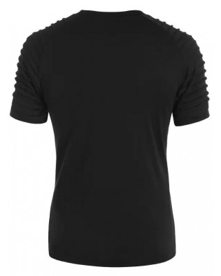Casual T Shirt Solid Color Pleated Applique Round Neck Short Reglan Sleeve Summer Tee