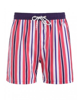 Vertical Stripe Print Drawstring Shorts