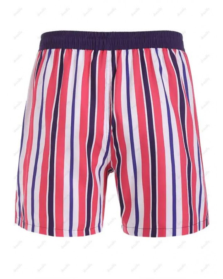 Vertical Stripe Print Drawstring Shorts