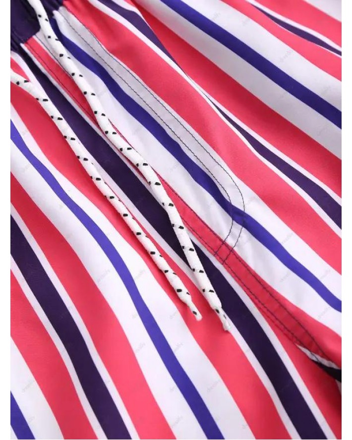 Vertical Stripe Print Drawstring Shorts