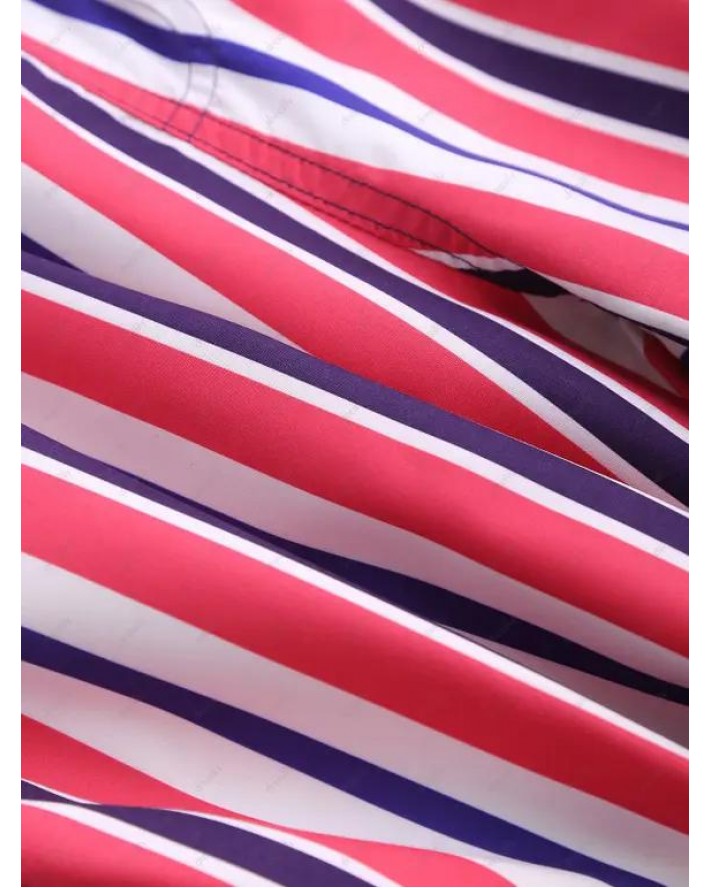 Vertical Stripe Print Drawstring Shorts