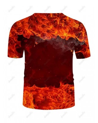 Short Sleeve Fire Flame Print T-shirt