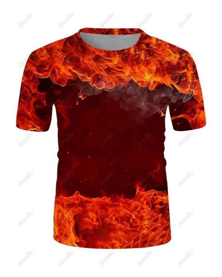 Short Sleeve Fire Flame Print T-shirt