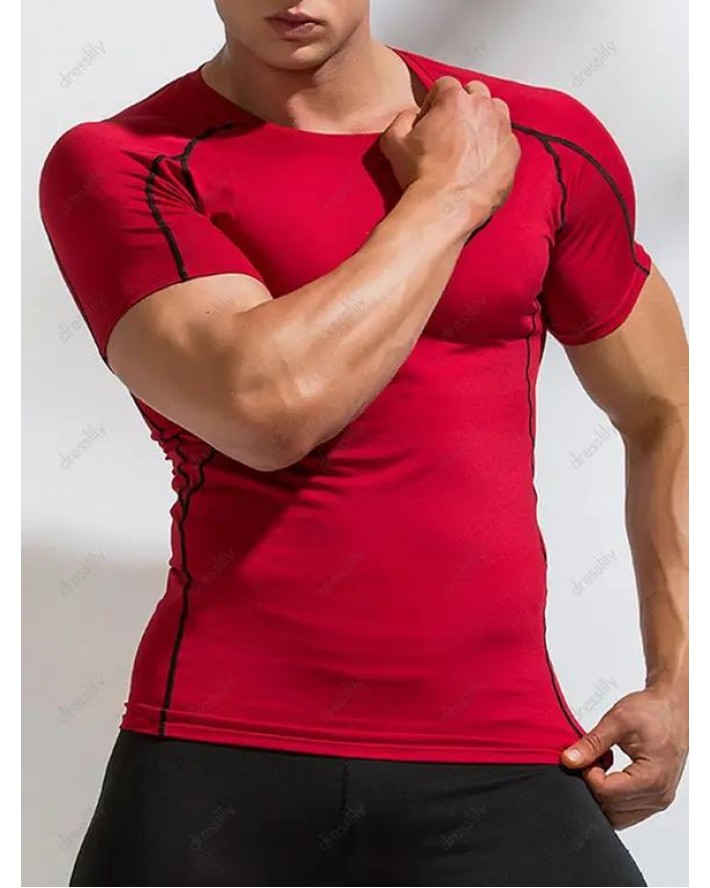Sporty T Shirt Skinny Short Sleeve Round Neck Minimalist Swimming Top