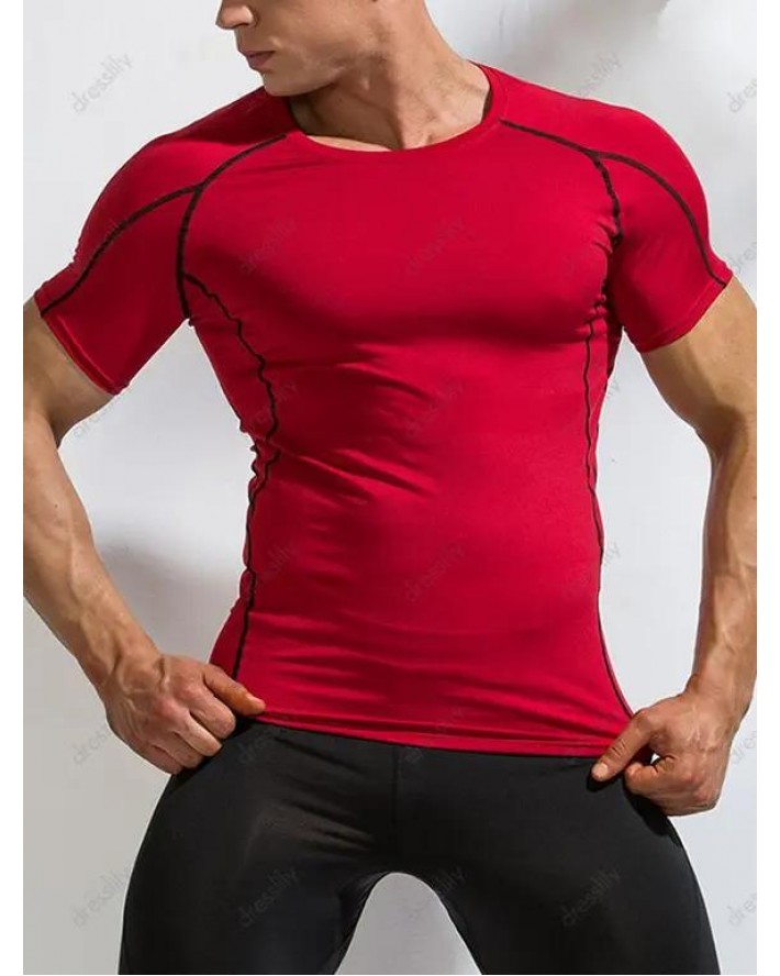 Sporty T Shirt Skinny Short Sleeve Round Neck Minimalist Swimming Top