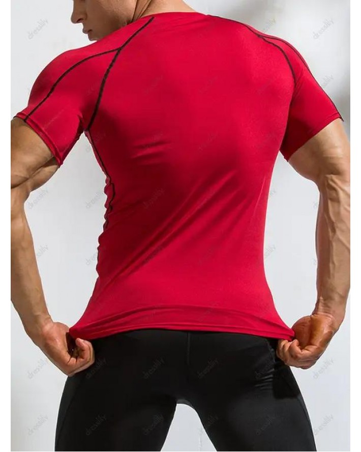 Sporty T Shirt Skinny Short Sleeve Round Neck Minimalist Swimming Top