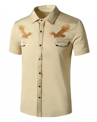 Snake Eagle Embroidered Button Up Shirt