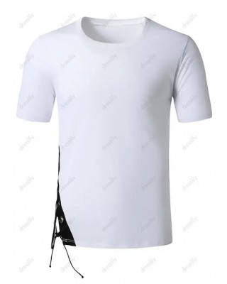 Grommet Detail Lace-up Contrast T-shirt