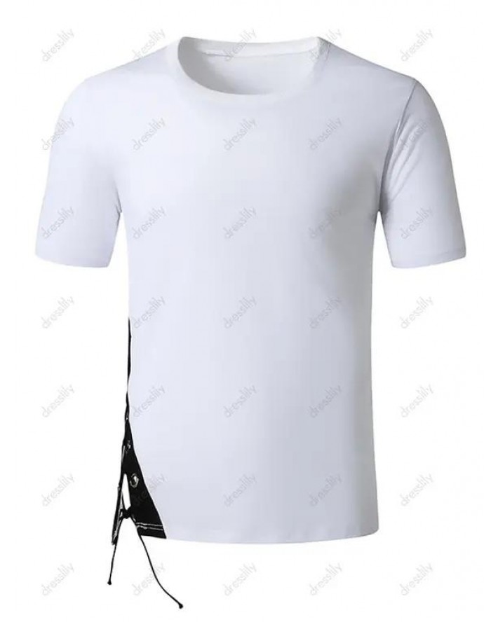 Grommet Detail Lace-up Contrast T-shirt