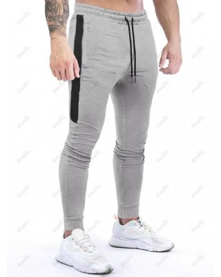 Casual Jogger Pants Patchwork Beam Feet Drawstring Pockets Long Sports Sweatpants