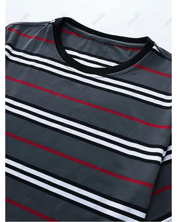 Striped Print Short Sleeves T Shirt