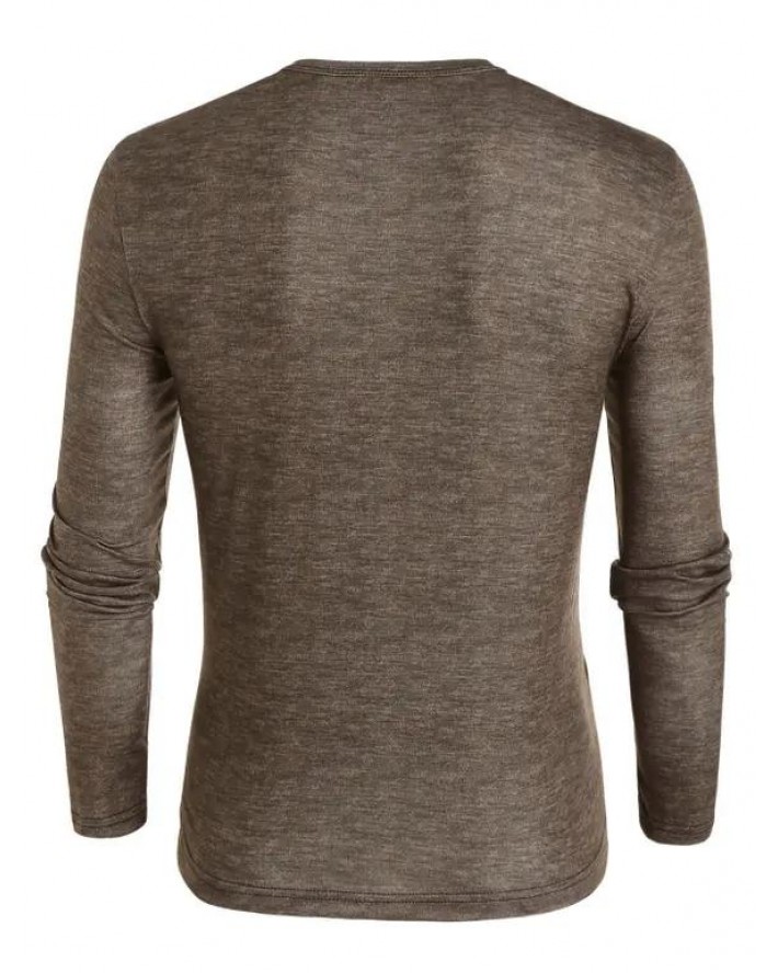 Casual T Shirt Cross Print Heather Half Button Long Sleeve Spring Tee