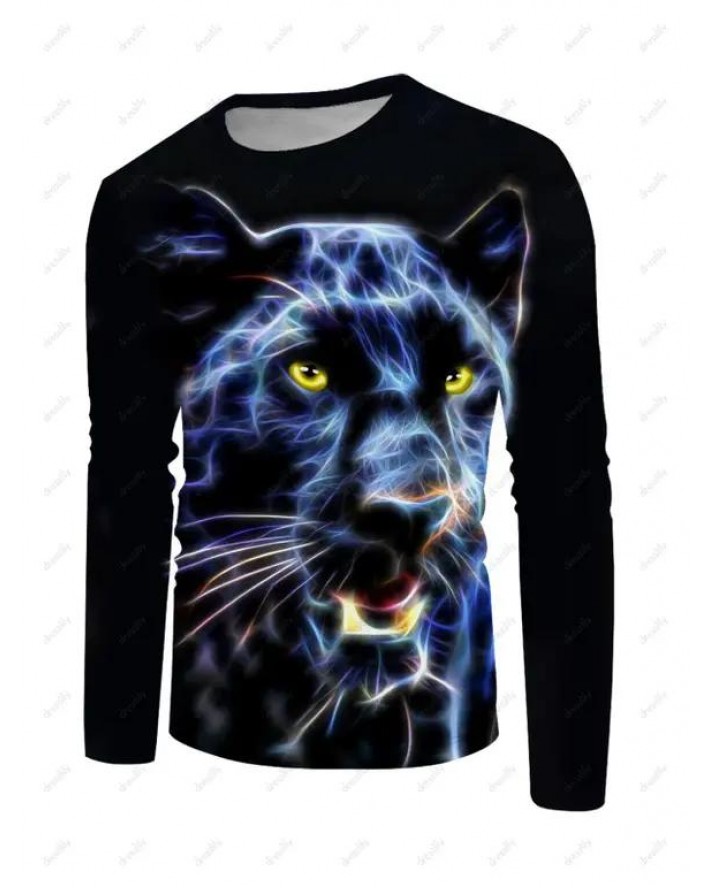 Leopard Print T-shirt Long Sleeve Casual Round Neck Tee