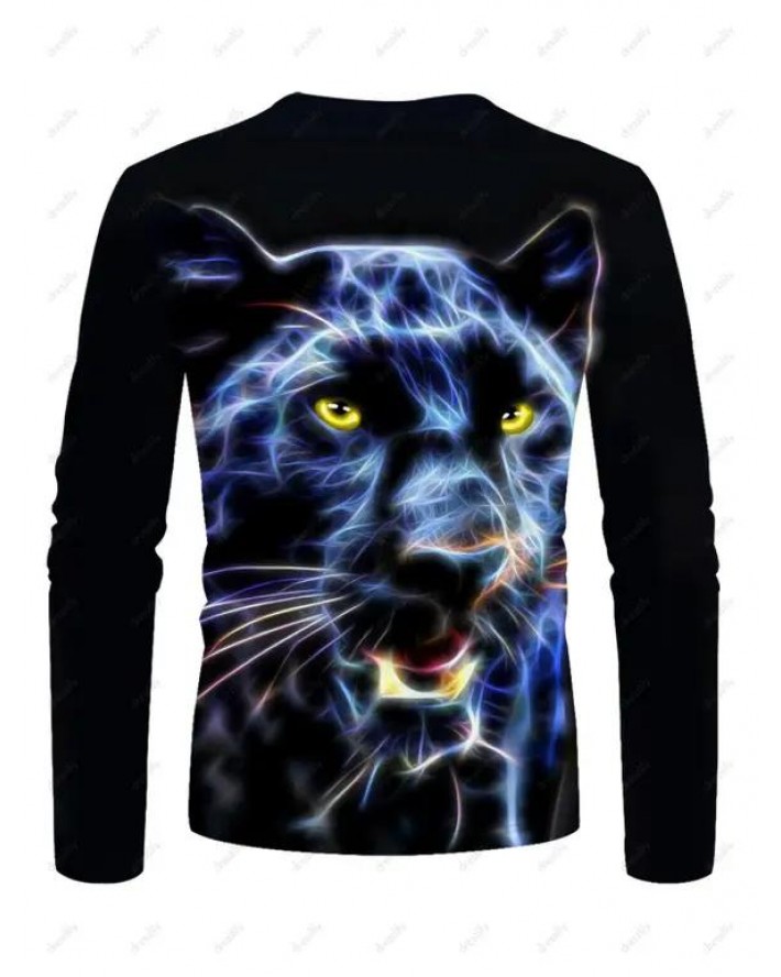 Leopard Print T-shirt Long Sleeve Casual Round Neck Tee