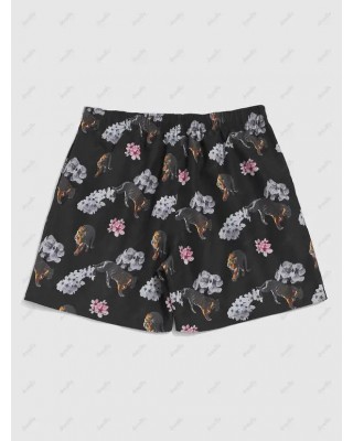 Floral Tiger Print Drawstring Board Shorts